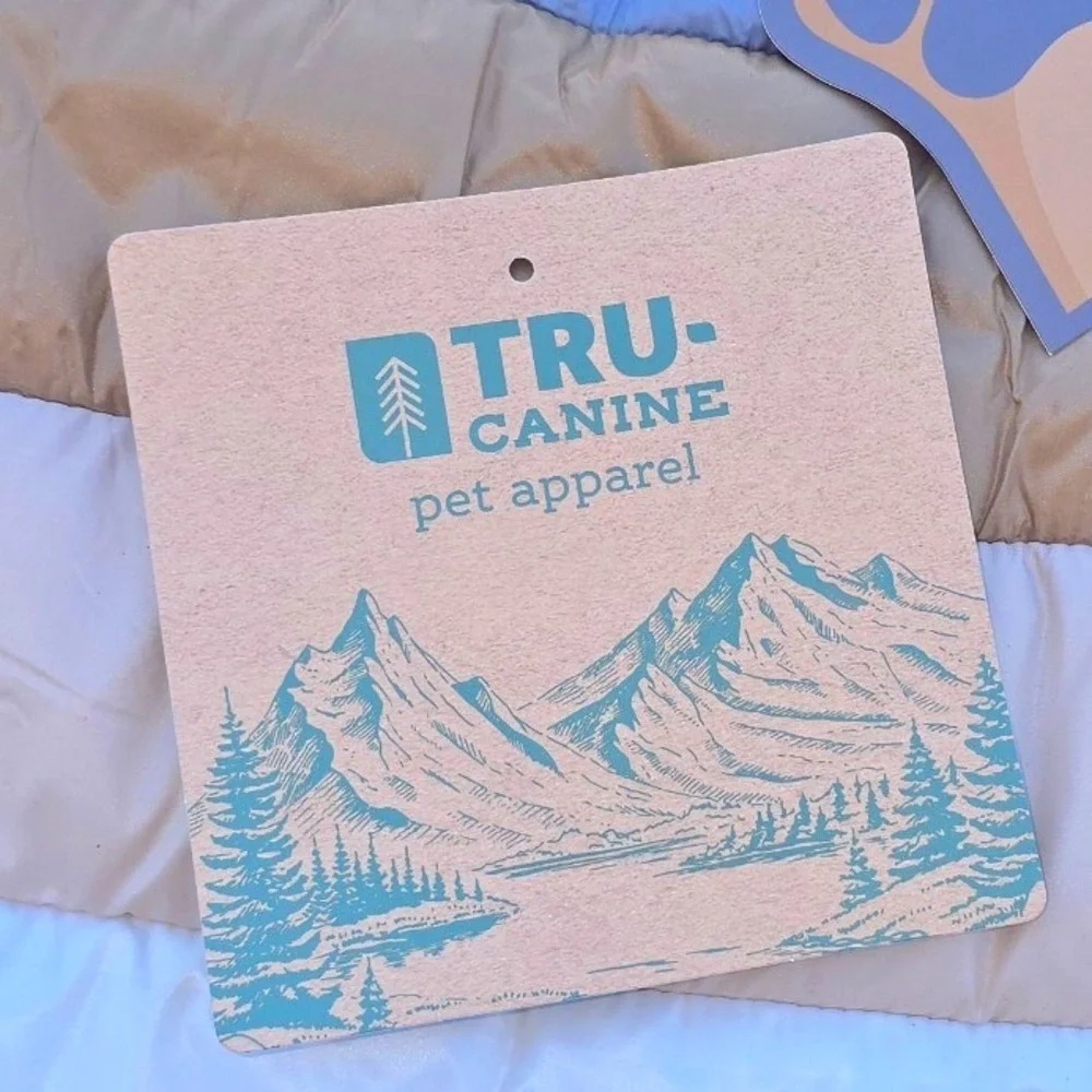 TRU-CANINE Pet‎ Apparel Dog Puffer Vest Blue Tan Stripe Fleece Lined Large L NWT